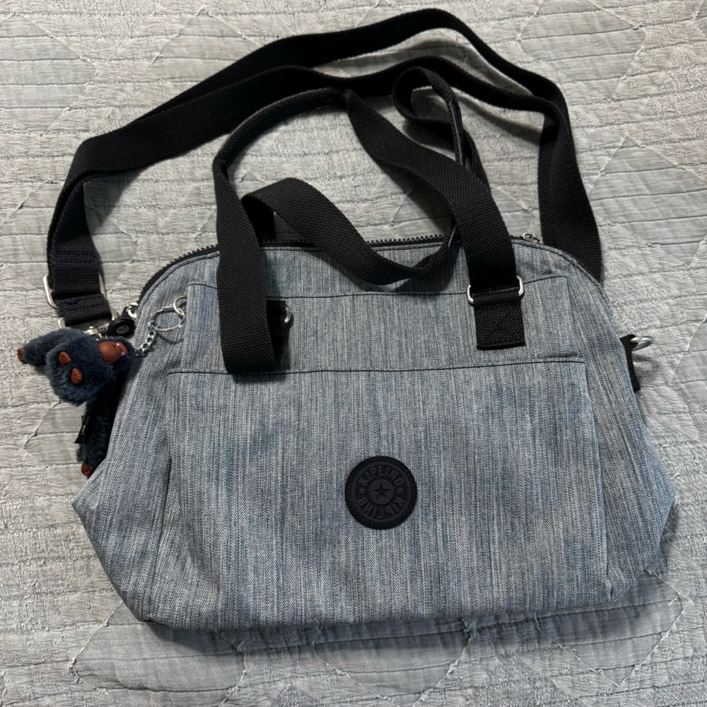 Kipling Felicity Shoulder Crossbody Large Bag Indigo Blue Purse Denim